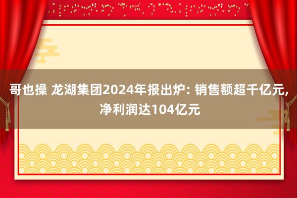 哥也操 龙湖集团2024年报出炉: 销售额超千亿元, 净利润达104亿元